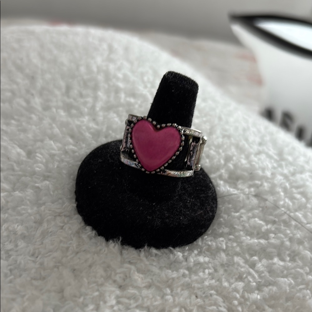 Pink Heart Silver Ring